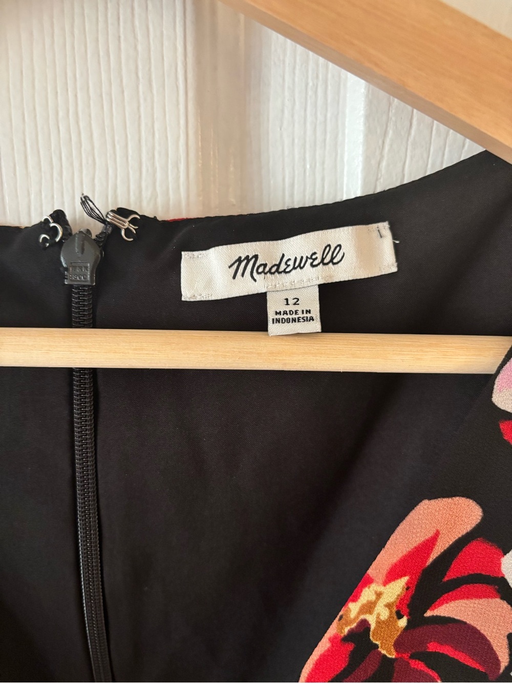 Madewell Black Floral Mini Dress with Red and Pink Blossoms - Picture 2 of 7